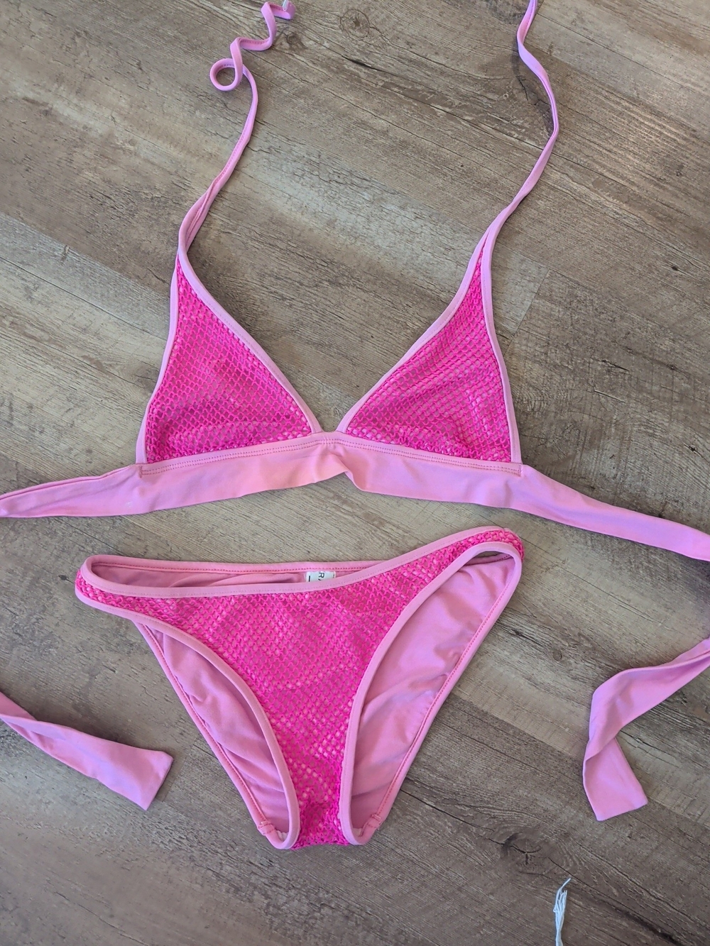 Hot Pink Mesh Triangle Bikini Set